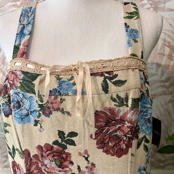 🆕 NWT Dylan Ryan NYC Tapestry Print Lace-Up Coquette Mini Dress Size XL Juniors - Picture 3 of 12